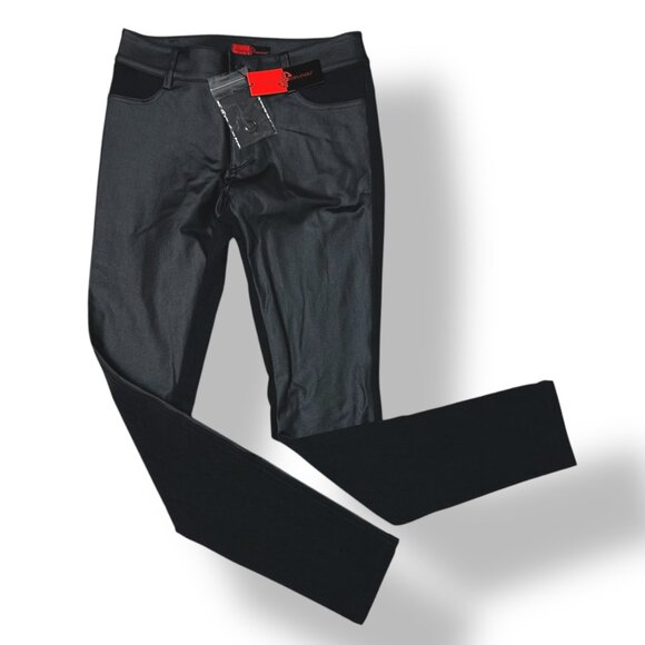 NWT Filomena Fernandez Mix Media Black Womens Pants Jeans Sz 38/XS 2-Tone Skinny - Picture 2 of 8